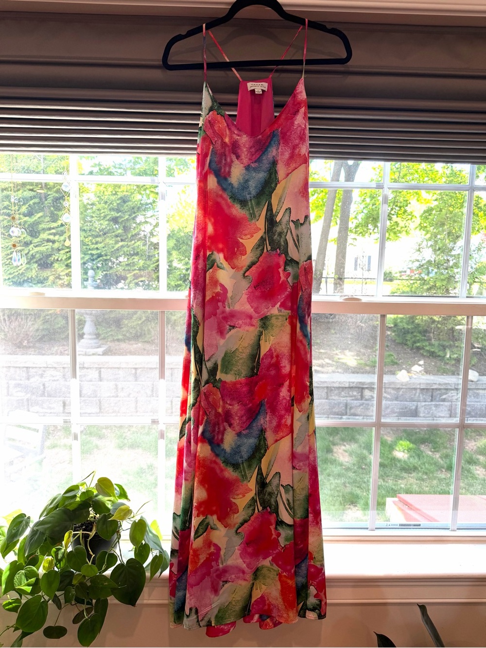 Tahari Watercolor Pink Floral Maxi Dress